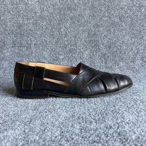 Brassboot Made in Spain Fisherman Shoes Mens 10 M Black Leather Woven Slip On